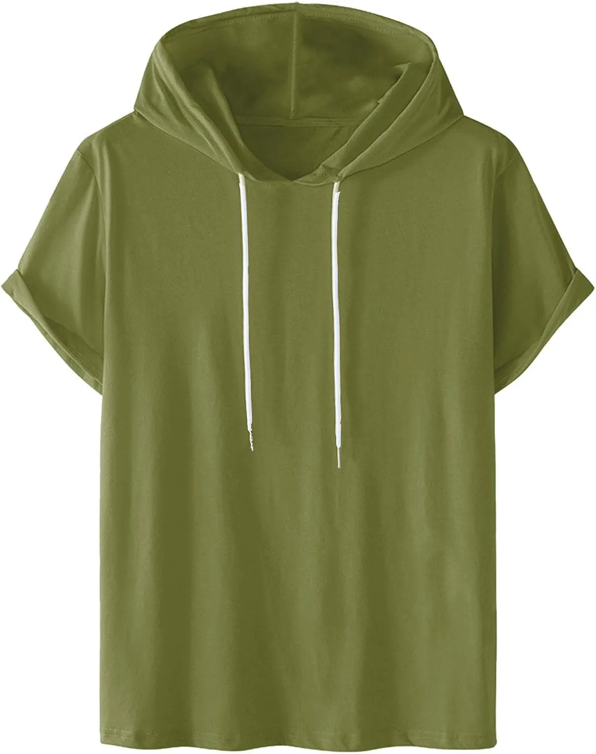 Short Sleeve Hoodies for Men Summer Athletic Loose Fit Stretch Drawstring T Shirt Lightweight Solid Color Pullover