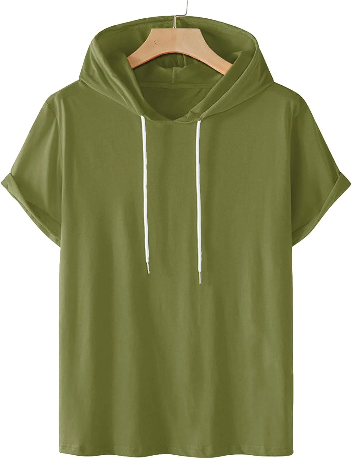 Short Sleeve Hoodies for Men Summer Athletic Loose Fit Stretch Drawstring T Shirt Lightweight Solid Color Pullover