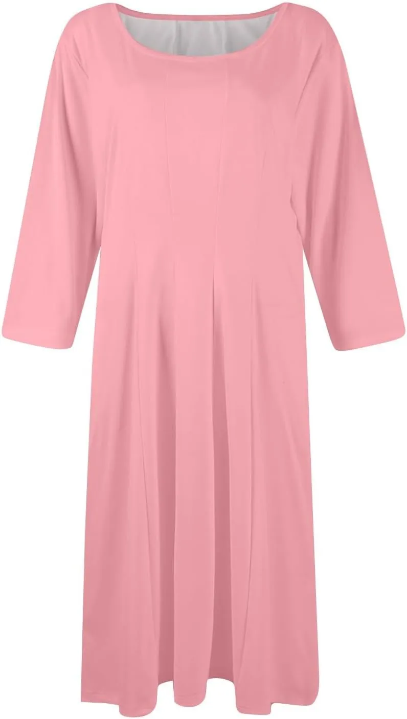 Summer Dresses for Women 2025,Casual Fashion Round Neck 3/4 Sleeve Multi Solid Color Printed A-Line Midi Dress