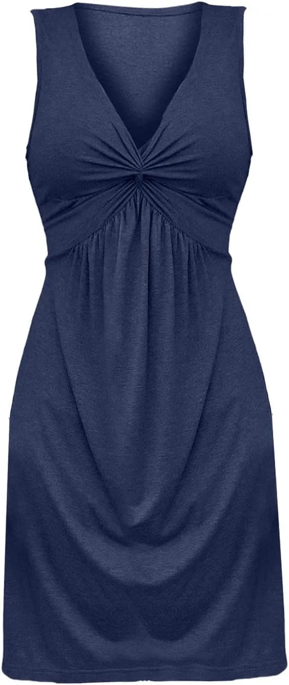 Sun Dresses for Women 2025 Vacation Cotton Sleeveless V Neck Beach Summer Dresses Y2k Casual Tank Cover Ups Swing Dress