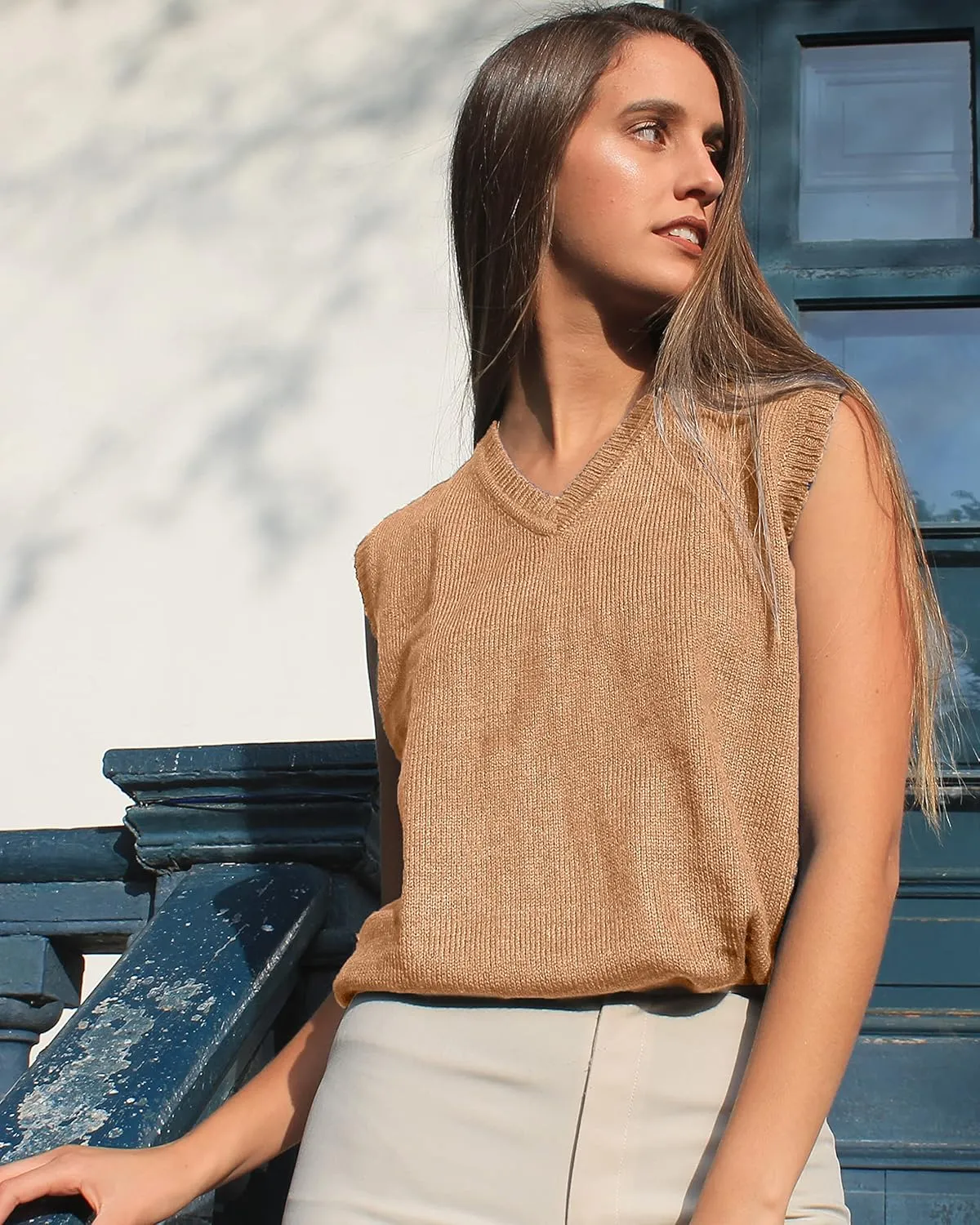 TINKUY Peru Womens Alpaca Wool V Neck Sweater Vest, S-4XL