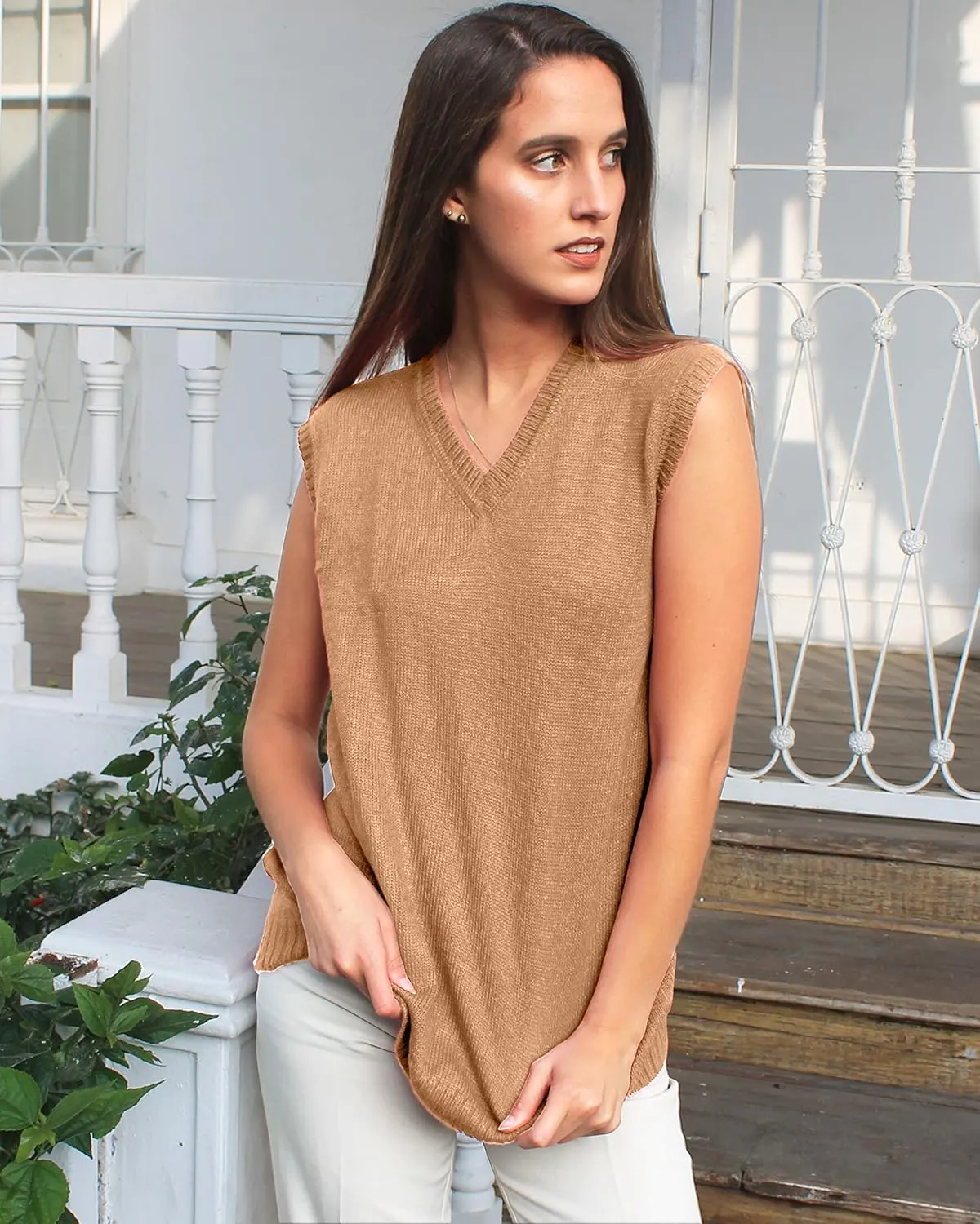 TINKUY Peru Womens Alpaca Wool V Neck Sweater Vest, S-4XL