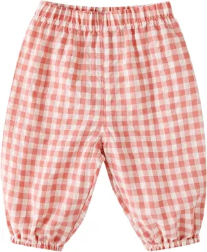 Toddler Boys Plaid Baggy Pants Breathable Lightweight Wide Leg Casual Trousers Elastic Waisted Loose Joggers Pants