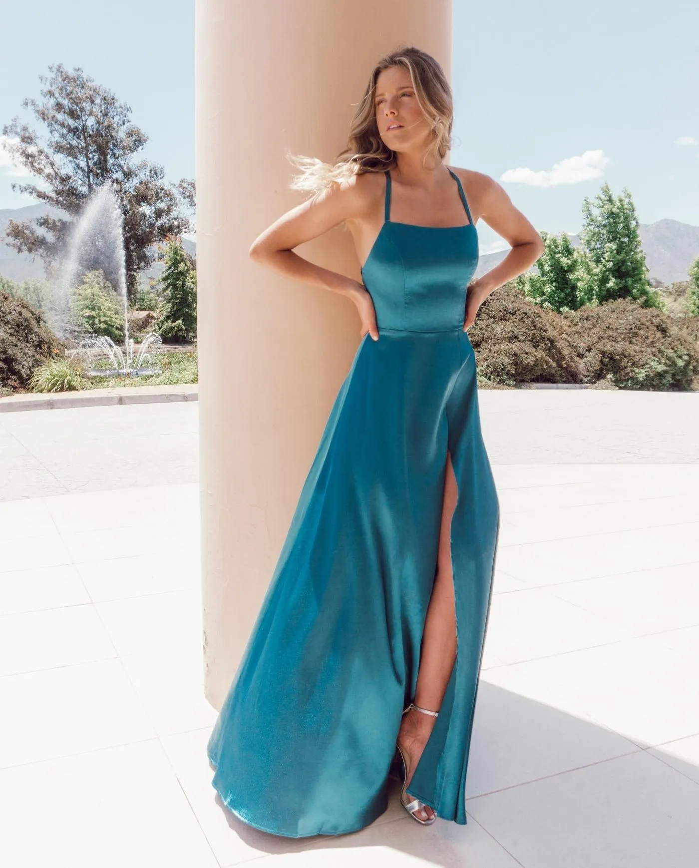 VESTIDO LARGO DE FIESTA MARIANA TURQUESA