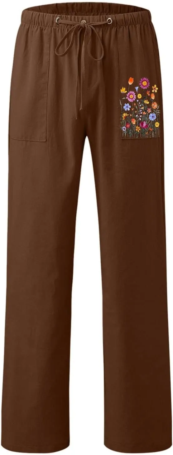 Women Clothing Palazzo Pants for Women Pockets Elastic High Waist Paper Bag Pants Linen Womens Linen Pants Wide Leg