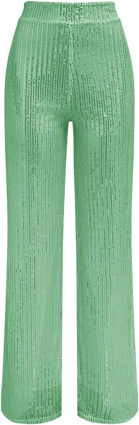 Women Sequin Flare Leggings Women's High Waisted Sequin Loose Drape Wide Leg Pants Fashion Pencil Pants with