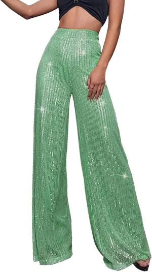 Women Sequin Flare Leggings Women's High Waisted Sequin Loose Drape Wide Leg Pants Fashion Pencil Pants with