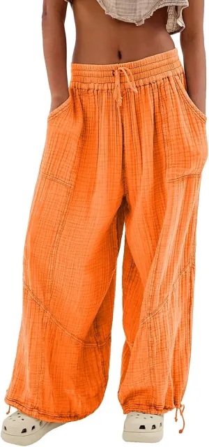 Womens Baggy Utility Pants 2024 Summer High Waisted Wide Leg Cargo Pants with Pocket Wide Leg Palazzo Trousers
