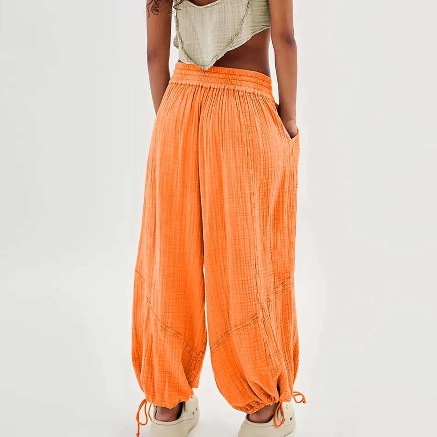 Womens Baggy Utility Pants 2024 Summer High Waisted Wide Leg Cargo Pants with Pocket Wide Leg Palazzo Trousers