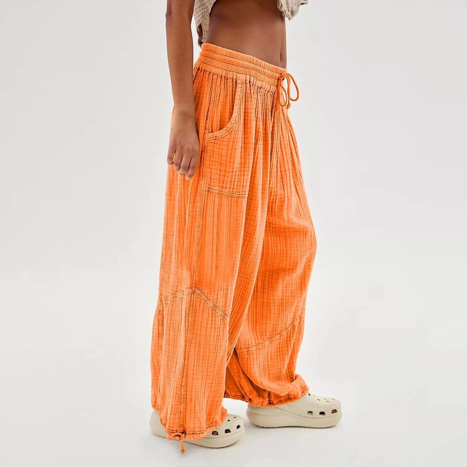 Womens Baggy Utility Pants 2024 Summer High Waisted Wide Leg Cargo Pants with Pocket Wide Leg Palazzo Trousers