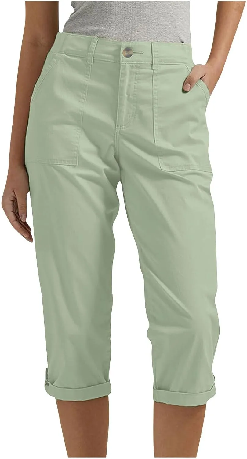 Womens Capris with Pockets Stretch Lightweight Casual Cargo Pants Rolled Hem Summer Cropped Trousers Outdoor Clothes