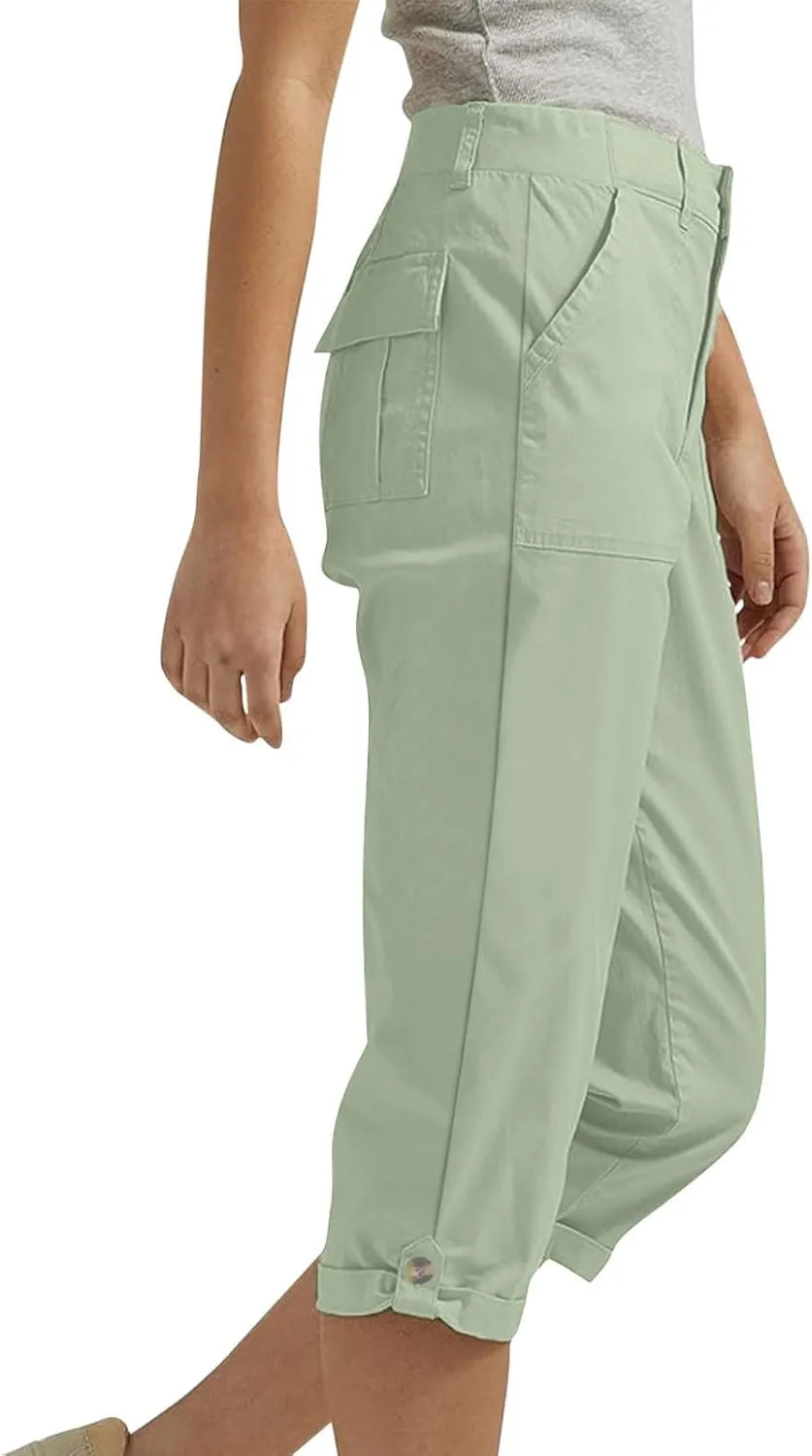 Womens Capris with Pockets Stretch Lightweight Casual Cargo Pants Rolled Hem Summer Cropped Trousers Outdoor Clothes