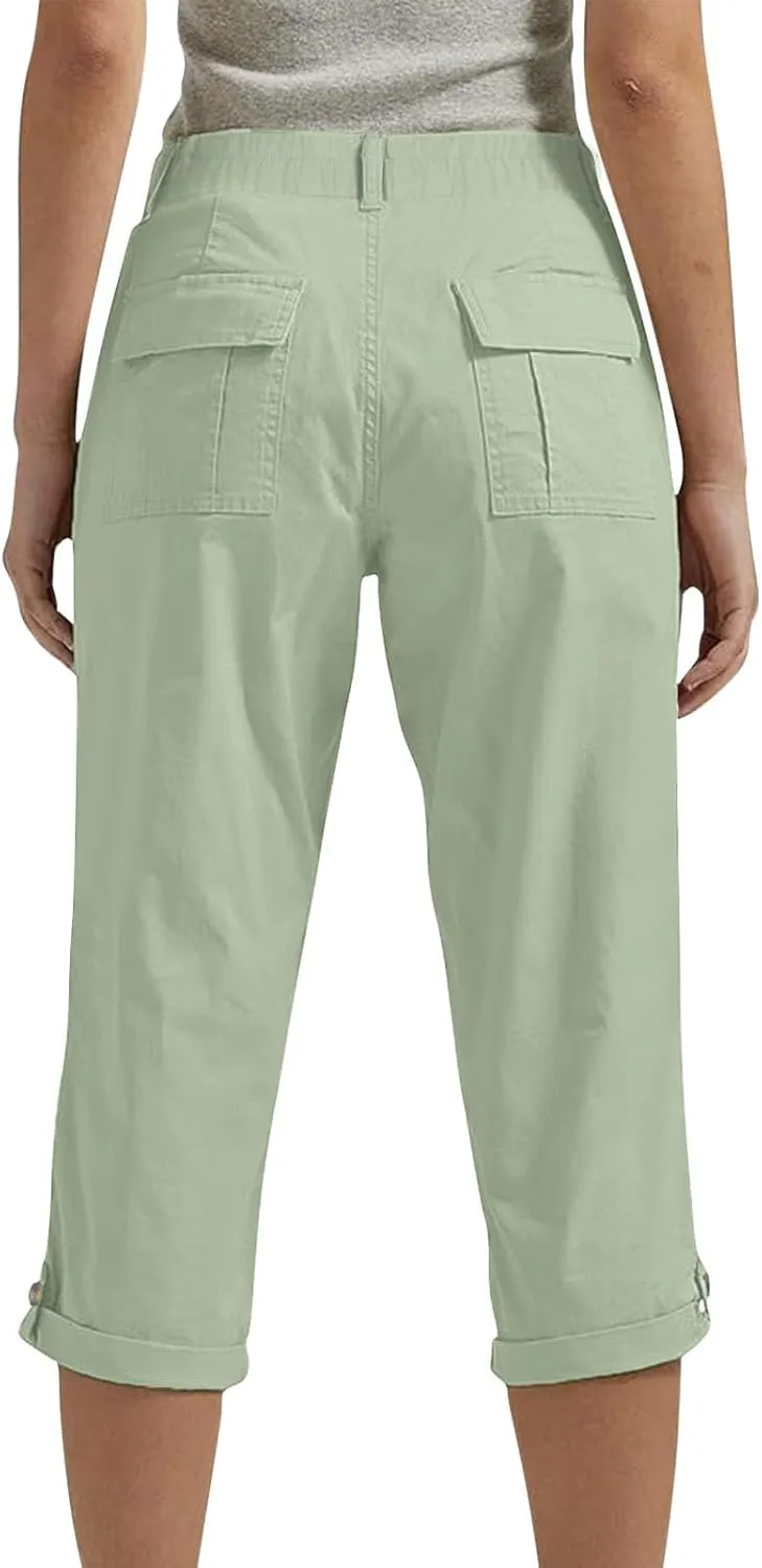 Womens Capris with Pockets Stretch Lightweight Casual Cargo Pants Rolled Hem Summer Cropped Trousers Outdoor Clothes