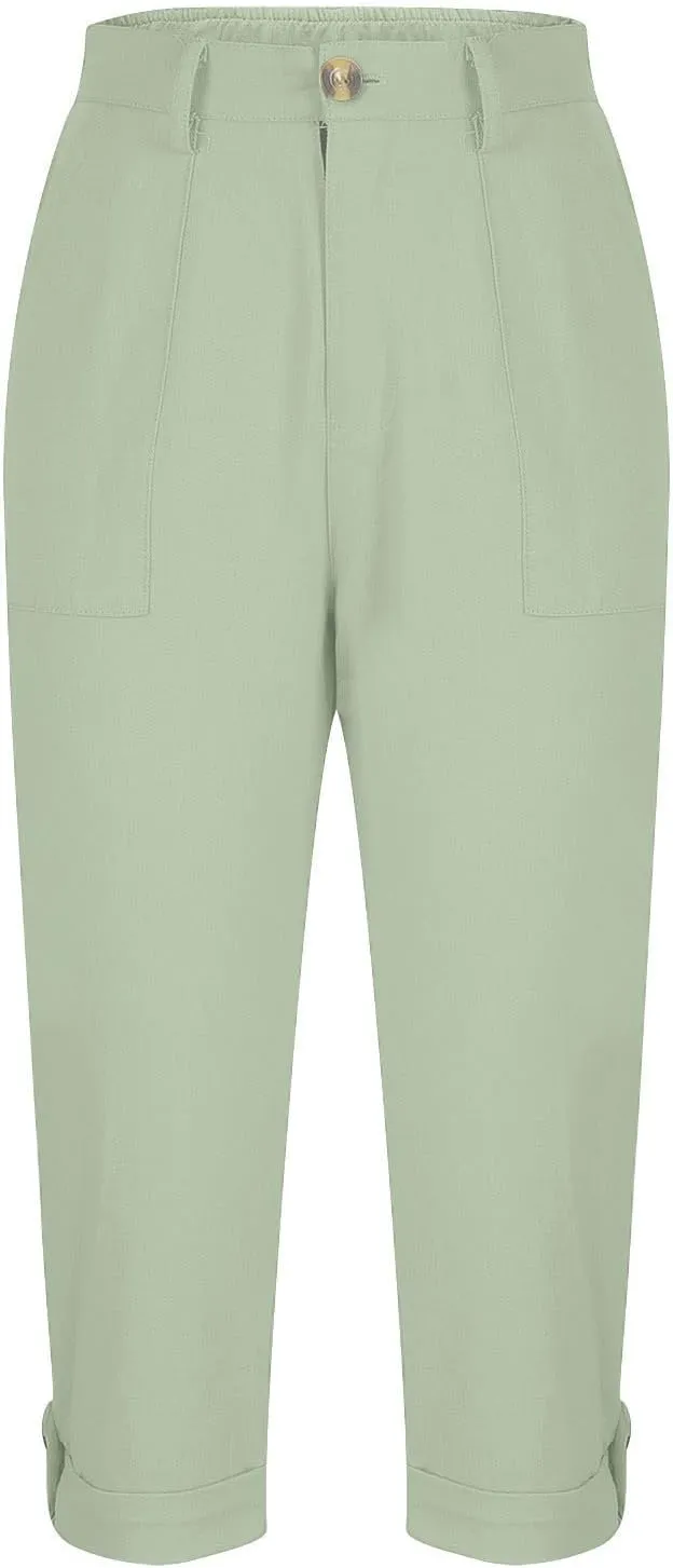 Womens Capris with Pockets Stretch Lightweight Casual Cargo Pants Rolled Hem Summer Cropped Trousers Outdoor Clothes