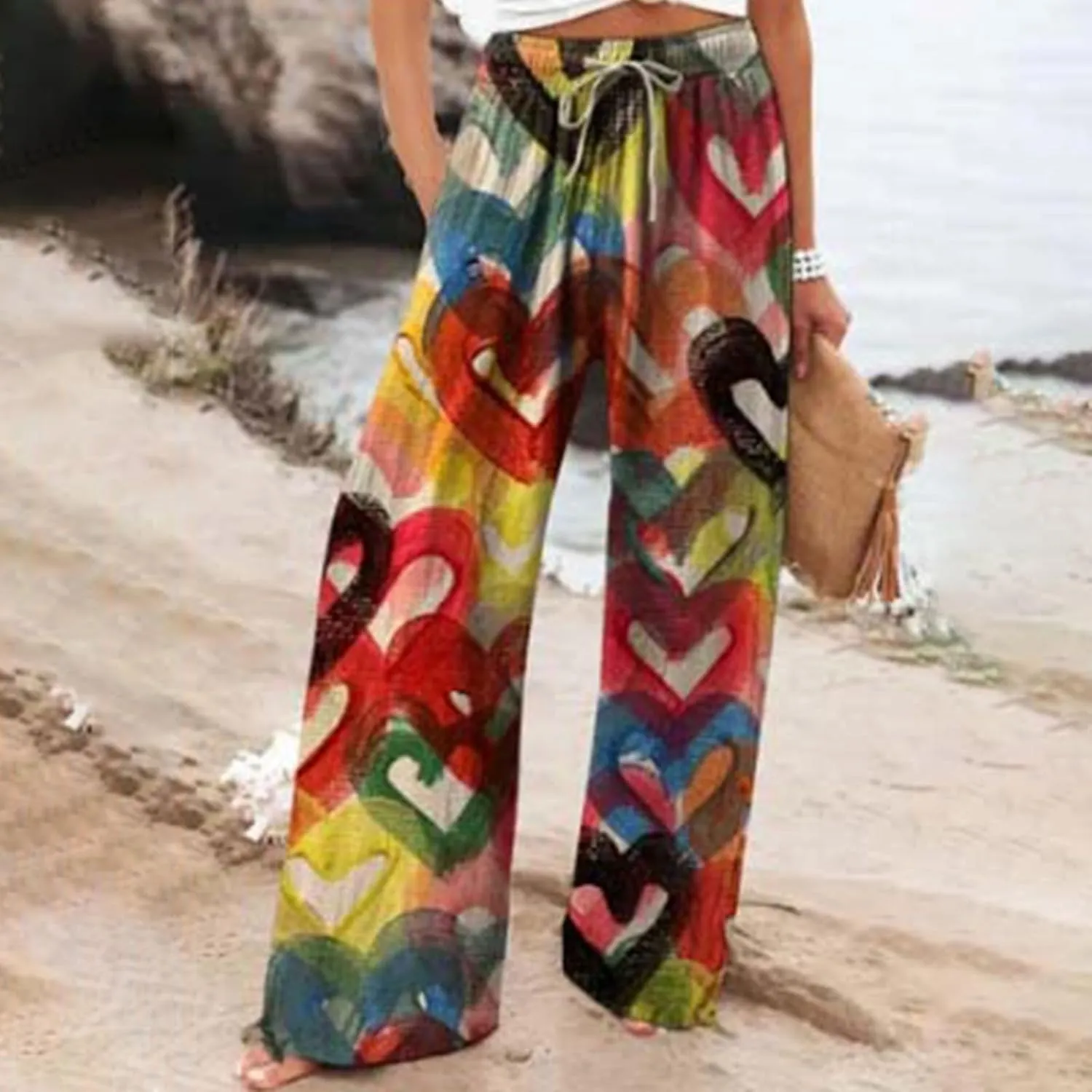 Women's Casual Pants Linen Womens Clothing Pants with Elastic High Waist Paper Bag Linen Pant Women Women Linen