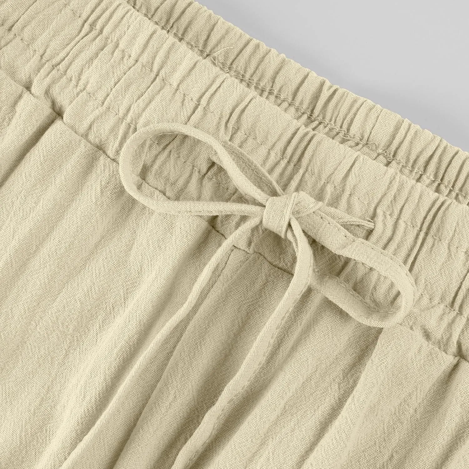 Womens Cotton Linen Cropped Pants 2025 Summer Lounge High Waisted Stretch Capris Drawstring Trousers with Pocket