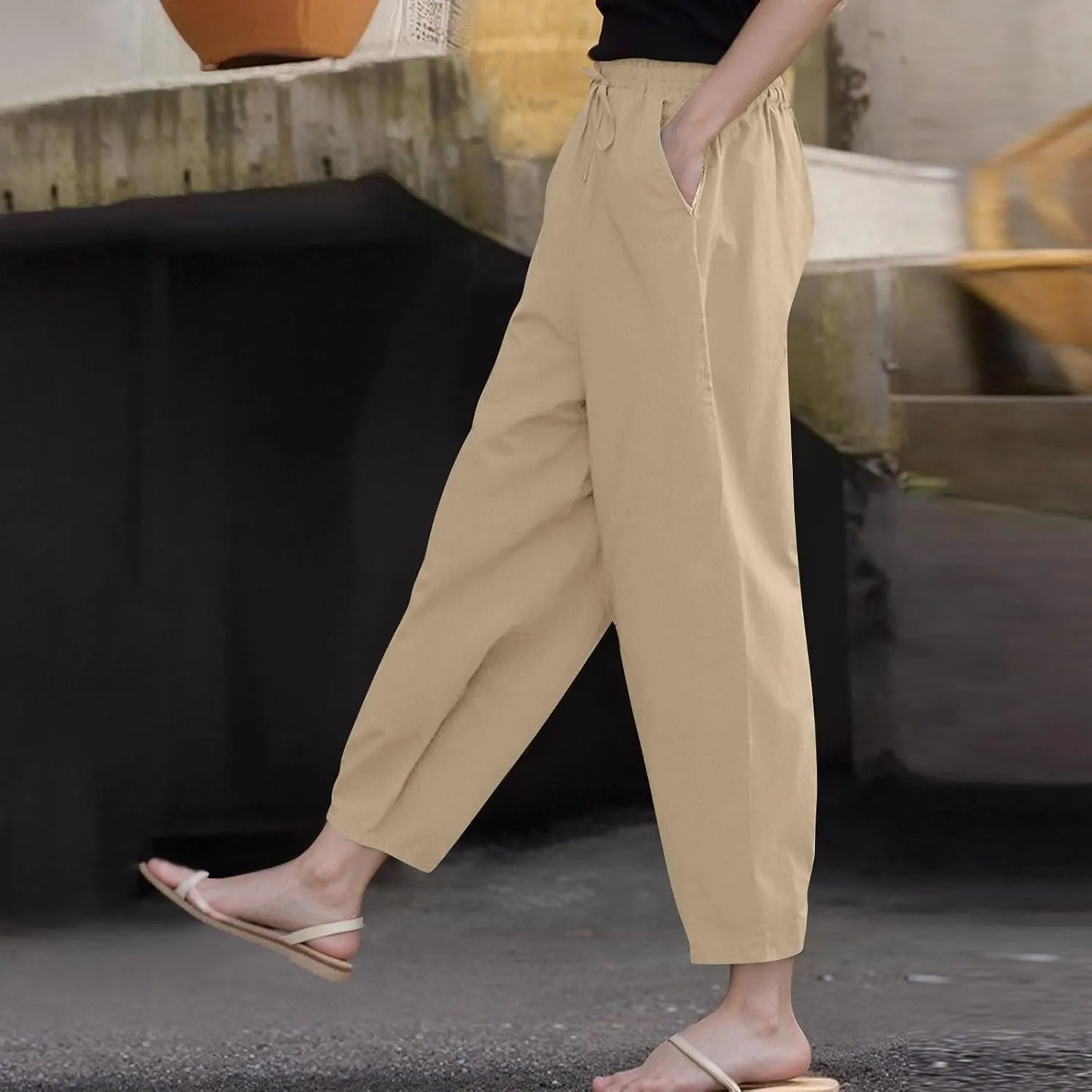 Women's Elastic Waisted Palazzo Pants Tapered Wide Leg Lounge Loose Trousers with Pocket 2025, S-5XL