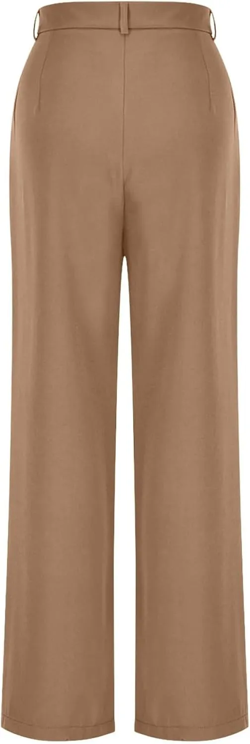 Women's Wide Leg Dress Pants 2025 Summer High Waisted Elastic Back Business Office Work Casual Palazzo Trousers with Pockets