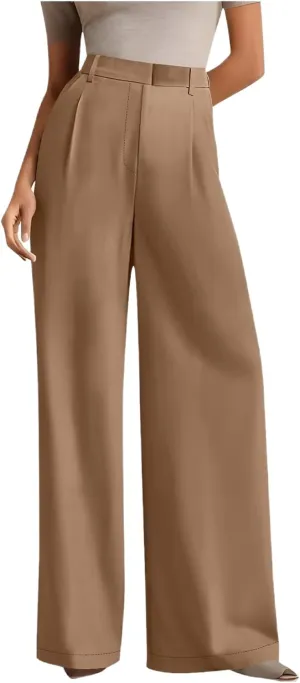 Women's Wide Leg Dress Pants 2025 Summer High Waisted Elastic Back Business Office Work Casual Palazzo Trousers with Pockets