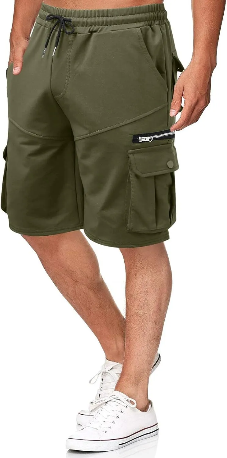 Ymosrh Men's Casual Summer Shorts Elastic Waist Cargo Shorts with Zipper Pocket Stretch Lightweight Work Short Pants, M-4XL