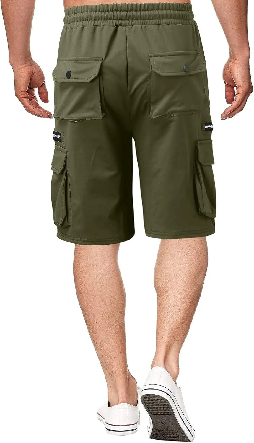 Ymosrh Men's Casual Summer Shorts Elastic Waist Cargo Shorts with Zipper Pocket Stretch Lightweight Work Short Pants, M-4XL