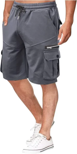Ymosrh Men's Casual Summer Shorts Elastic Waist Cargo Shorts with Zipper Pocket Stretch Lightweight Work Short Pants, M-4XL