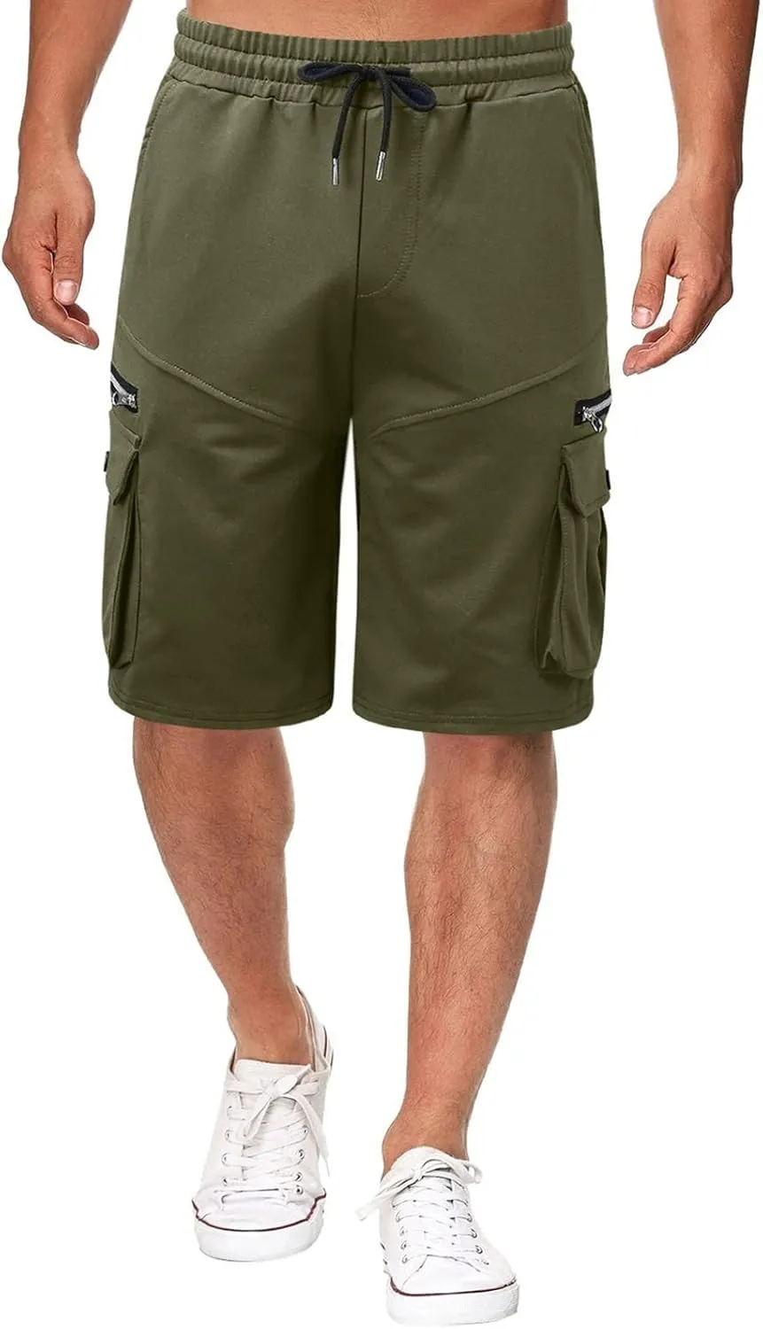 Ymosrh Men's Casual Summer Shorts Elastic Waist Cargo Shorts with Zipper Pocket Stretch Lightweight Work Short Pants, M-4XL