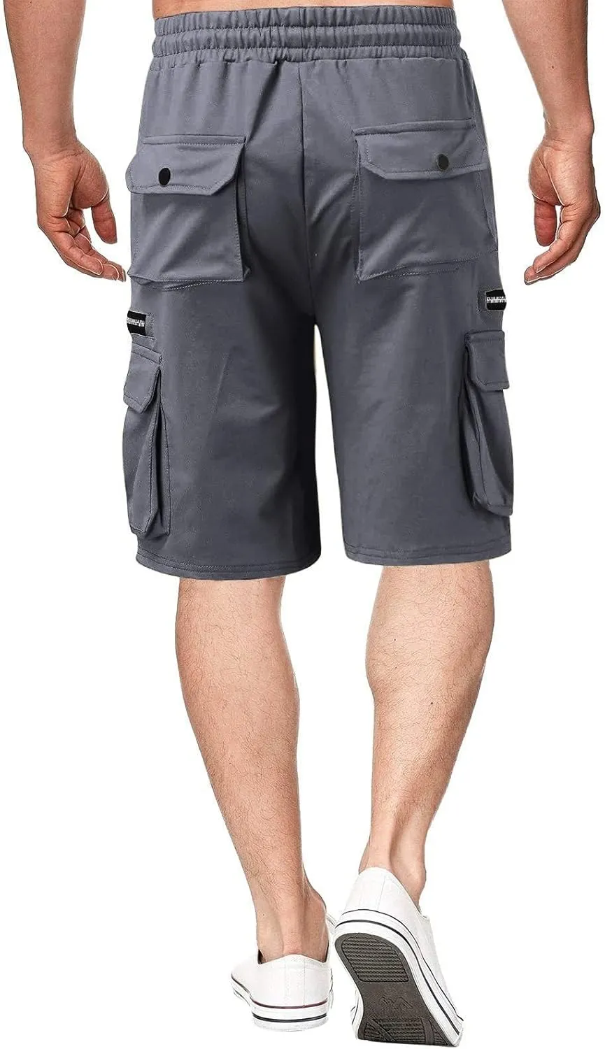 Ymosrh Men's Casual Summer Shorts Elastic Waist Cargo Shorts with Zipper Pocket Stretch Lightweight Work Short Pants, M-4XL