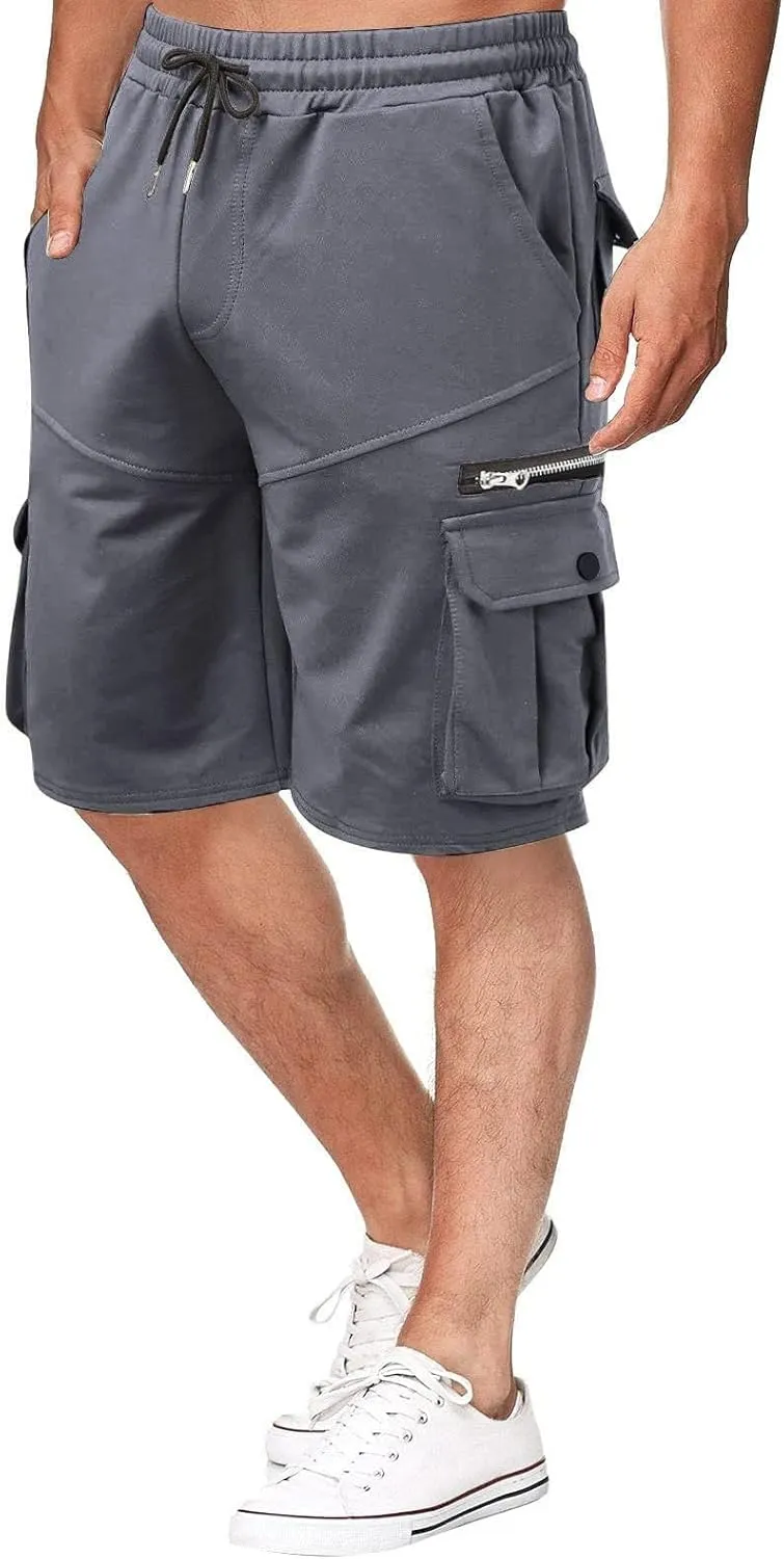 Ymosrh Men's Casual Summer Shorts Elastic Waist Cargo Shorts with Zipper Pocket Stretch Lightweight Work Short Pants, M-4XL