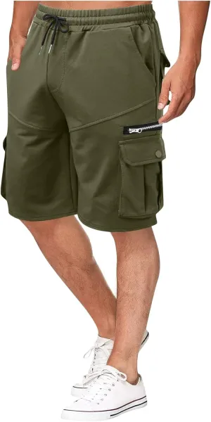 Ymosrh Men's Casual Summer Shorts Elastic Waist Cargo Shorts with Zipper Pocket Stretch Lightweight Work Short Pants, M-4XL